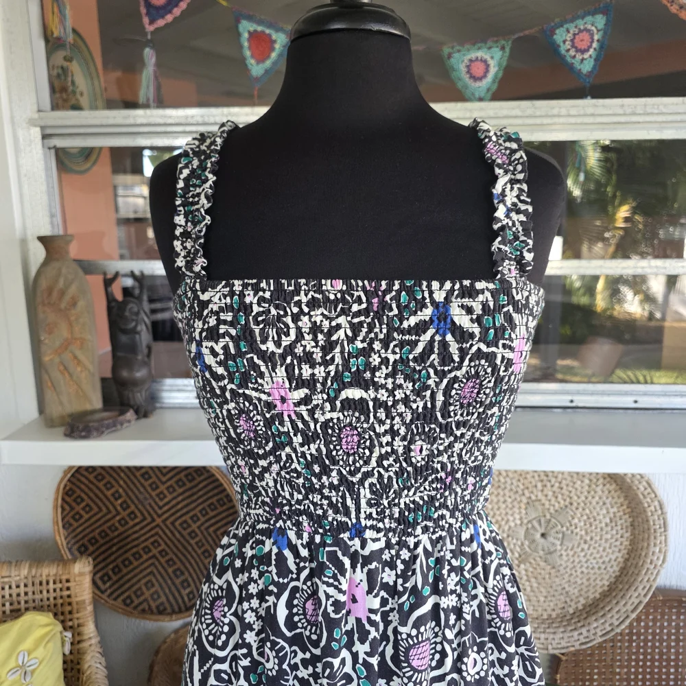 Marine Layer Small Long Dress Black and Pink Maxi Dress Floral Boho Chic - Picture 9 of 16